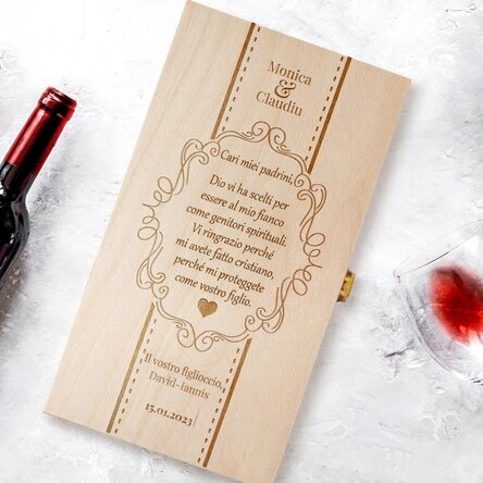 Scatola personalizzata per due bottiglie di vino - Ringraziamento ai padrini di battesimo