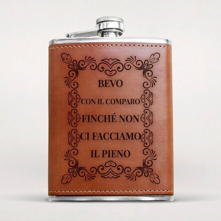 Fiaschetta da tasca rivestita in pelle e personalizzata con un messaggio - Elegant