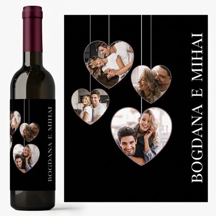 Vino personalizzato con 4 foto a forma di cuore per coppie