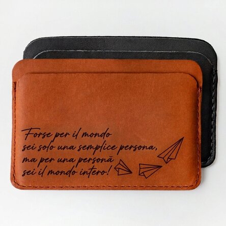 Portafoglio in pelle personalizzato con messaggio - Sei il mondo intero!