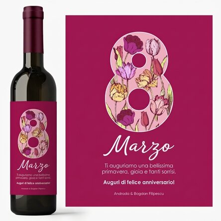 Vino personalizzato con una dedica per l'8 marzo