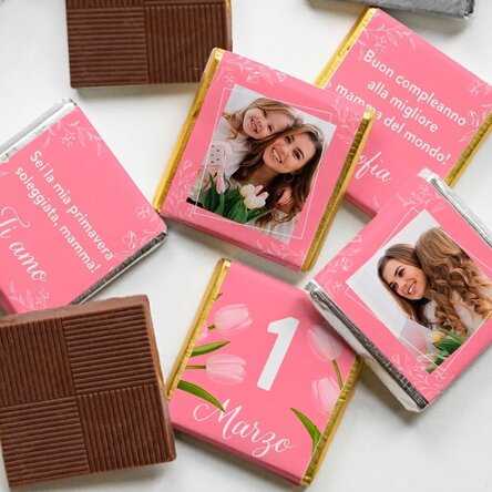 Set di 5 mini cioccolatini personalizzati con foto e testo - Mamma