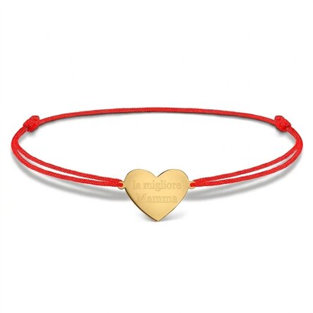 Braccialetto con cordoncino personalizzato - cuore 15x13 mm - argento 925 - La mamma migliore