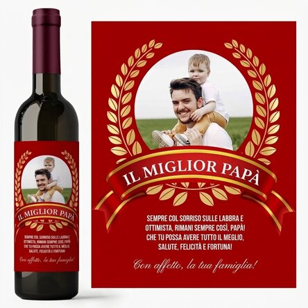 Vino personalizzato con una frase e una foto per papà - Il papà migliore del mondo