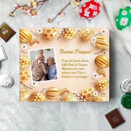 Scatola di caramelle personalizzata con una foto e un messaggio - Buona Pasqua!