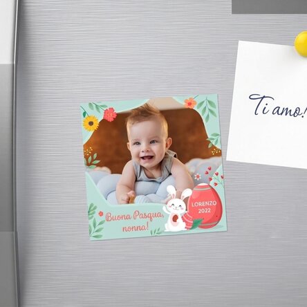 Magnete 10x10 personalizzato con una foto e un testo - Buona Pasqua