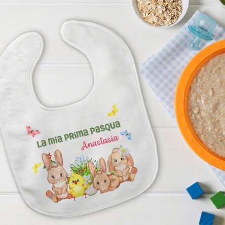 Bavaglino personalizzato con scritta - Prima Pasqua