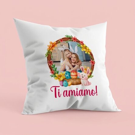 Cuscino personalizzato con testo e foto - Coniglietto