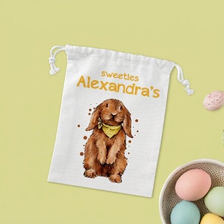 Piccolo sacchetto regalo personalizzato con scritta - Coniglietto con dolciumi
