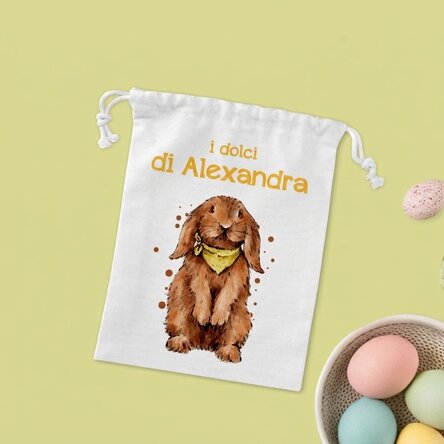 Piccolo sacchetto regalo personalizzato con scritta - Coniglietto con dolciumi