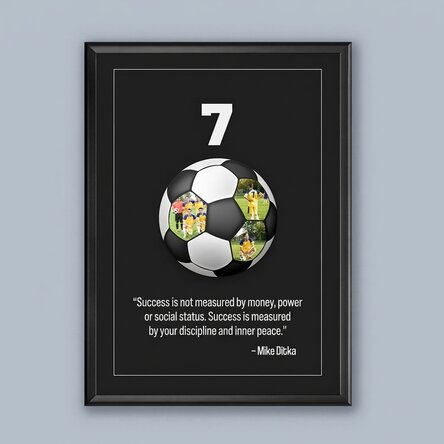 Quadro personalizzato con testo e 3 foto - Pallone da calcio