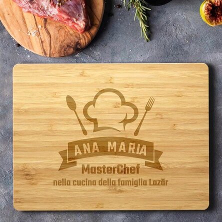 Tagliaverdure rettangolare in bambù personalizzato con scritta - MasterChef