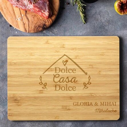 Tagliaverdure rettangolare in bambù personalizzato con scritta - Home