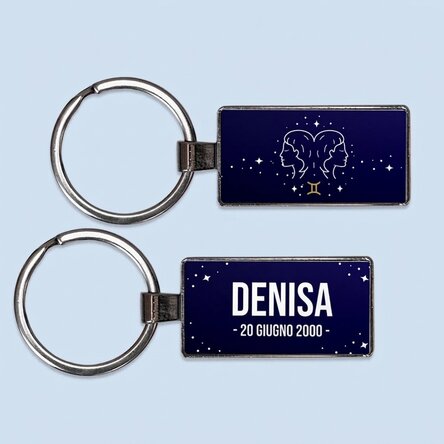 Portachiavi personalizzato con testo e segno zodiacale - Gemelli