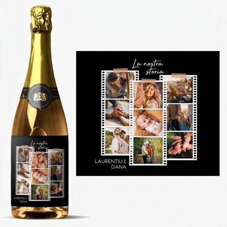 Spumante personalizzato con 9 foto e un messaggio - Foto su pellicola
