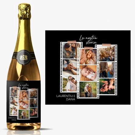 Spumante personalizzato con 9 foto e un messaggio - Foto su pellicola