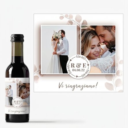 Mini bottiglia di vino personalizzata con 2 foto e un testo - Bomboniere di nozze