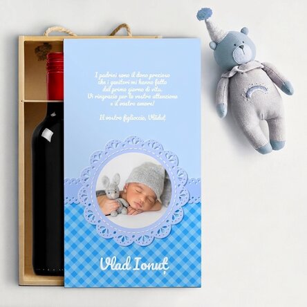 Scatola per 2 bottiglie di vino personalizzata con una dedica per i padrini - Bambino