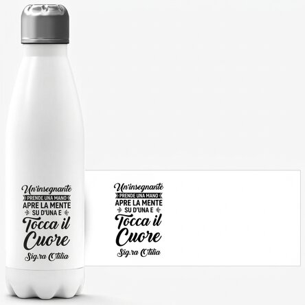 Thermos con base bianca personalizzato con il nome per gli insegnanti - Touch a heart