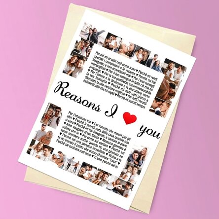 Biglietto di auguri magnetico personalizzato con 20 foto e testo - Reasons I love You
