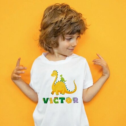 Maglietta sportiva per bambini personalizzata con nome - Dinosaurio