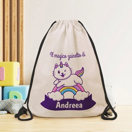 Zaino personalizzato con nome - Gatto unicorno