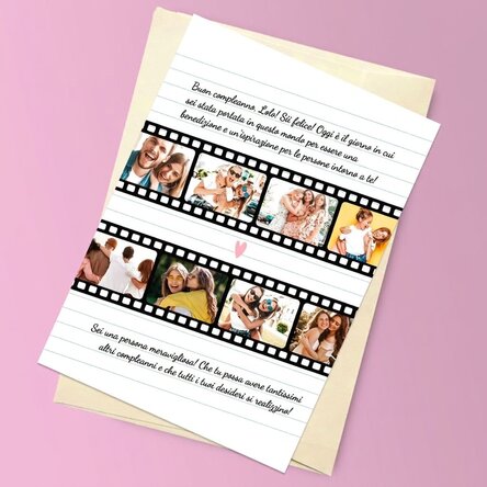 Biglietto di auguri magnetico personalizzato con 8 foto e testo - Foto su pellicola