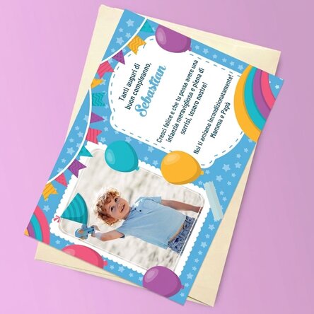 Biglietto di auguri magnetico personalizzato con foto e messaggio per bambini