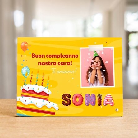 Cornice da scrivania personalizzata con una foto, un testo e un nome speciale - Compleanno