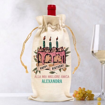 Sacchetto personalizzato per bottiglia di vino - Happy Birthday Retro