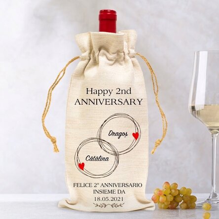 Sacchetto personalizzato per bottiglia di vino - Anniversario di coppia