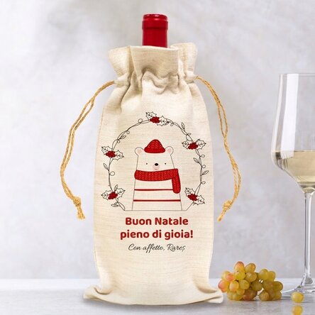 Sacchetto personalizzato per bottiglia di vino - Modello orsetto natalizio