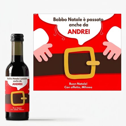 Mini bottiglia di vino personalizzata con scritta - È arrivato Babbo Natale