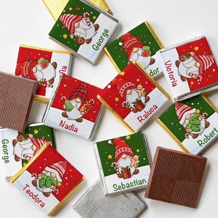 Set di 10 mini cioccolatini personalizzati con nome - Gnomi di Natale