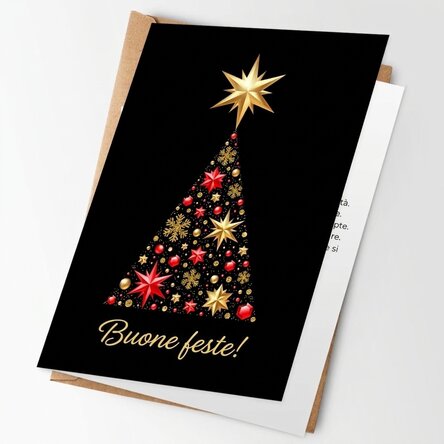 Biglietto di auguri personalizzato con logo e messaggio - Albero di Natale dorato