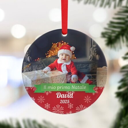 Decorazione rotonda personalizzata con foto e testo - Il mio primo Natale