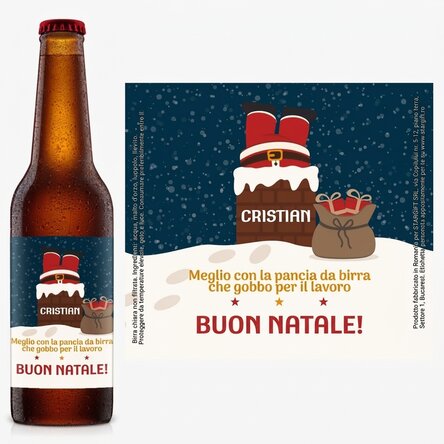 Birra personalizzata con scritta - Babbo Natale sul camino