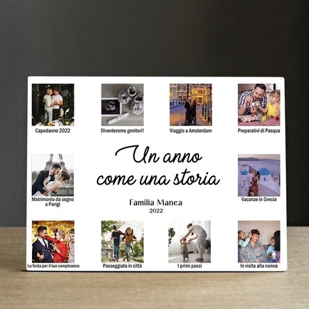 Cornice da scrivania personalizzata con 10 foto e testo - Un anno come una storia