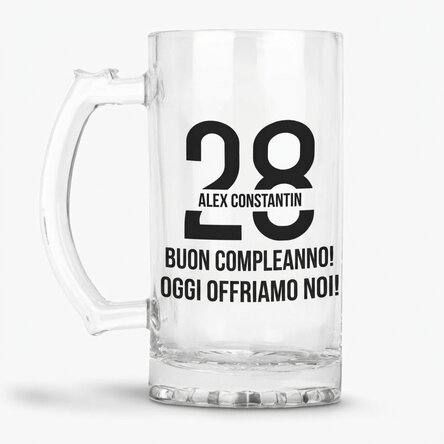 Boccale da birra personalizzato con una dedica per un compleanno