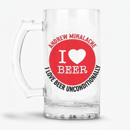 Boccale da birra personalizzato con la scritta "I love beer"