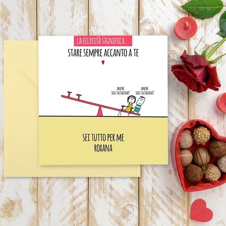 Biglietto quadrato personalizzato con testo - La felicità significa...