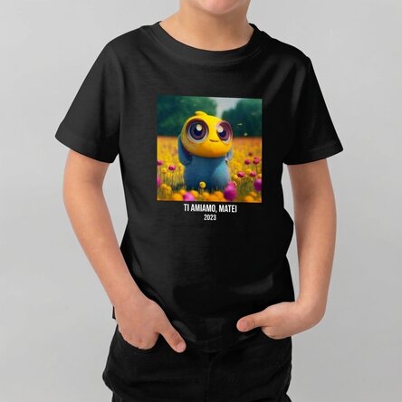 Maglietta in cotone per bambini personalizzata con una foto quadrata e una scritta