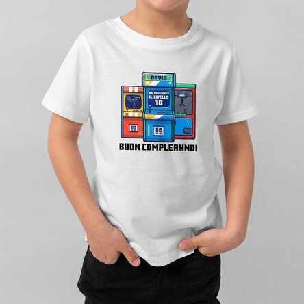 Maglietta in cotone per bambini personalizzata con scritta - Compleanno da gamer