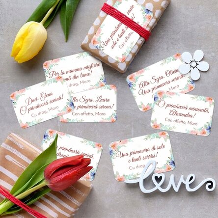 Set di 8 adesivi (etichette autoadesive) personalizzati con messaggi - Motivo floreale