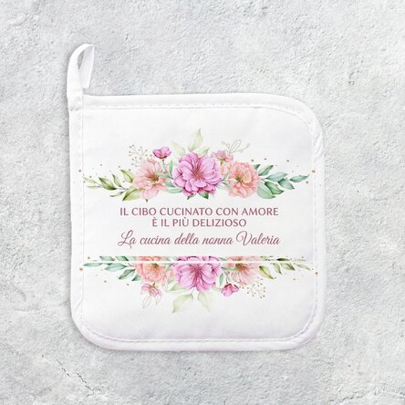 Supporto per pentole calde personalizzato con scritta - motivo floreale