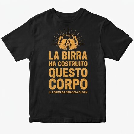 Maglietta in cotone personalizzata con scritta - Beer Built This Body