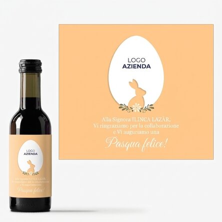 Mini bottiglia di vino personalizzata con testo e logo - Buona Pasqua