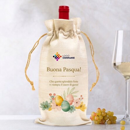 Sacchetto personalizzato per bottiglia di vino con logo e messaggio - Buona Pasqua!