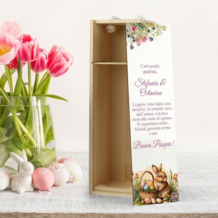 Scatola di vino personalizzata con un messaggio pasquale