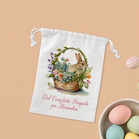 Piccolo sacchetto regalo personalizzato con scritta - Coniglietto
